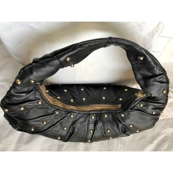 Goldenbleu Black Leather Studded Hobo